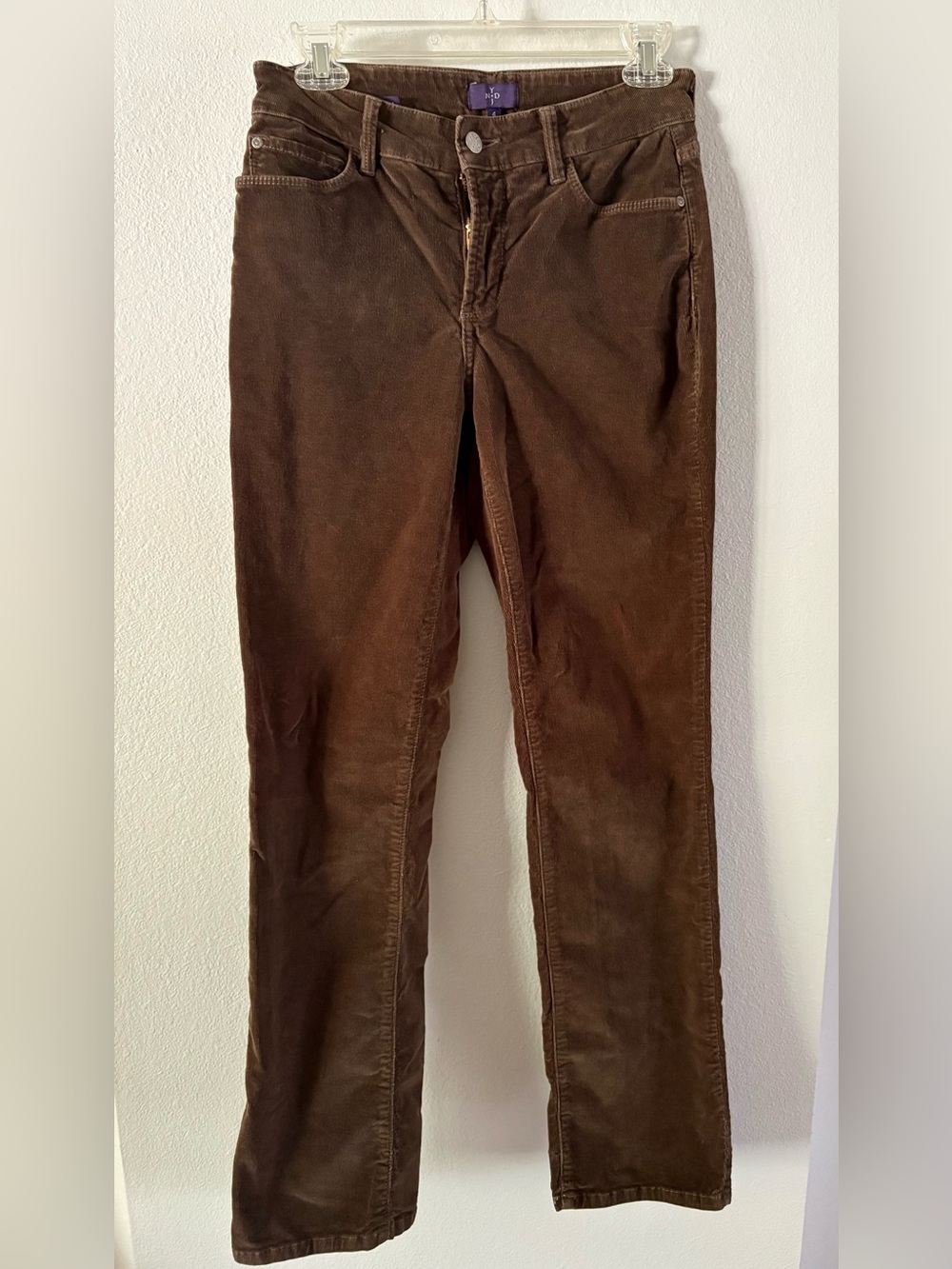 NYDJ Women's Straight Leg Corduroy Pants Brown 4, v small mark back r pocket